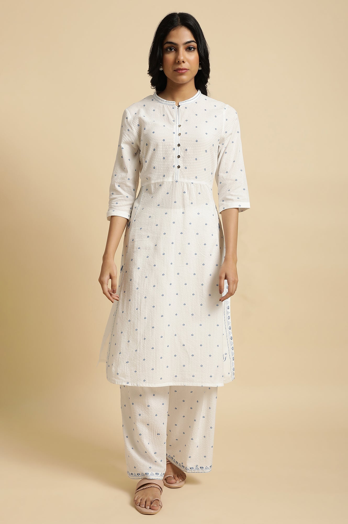 White Printed Summer Kurta Co-Ord Set - wforwoman