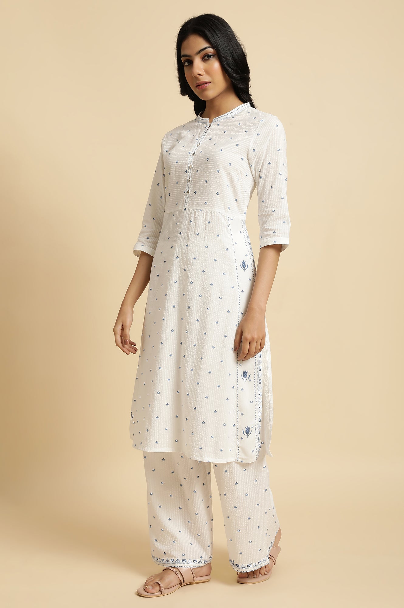 White Printed Summer Kurta Co-Ord Set - wforwoman