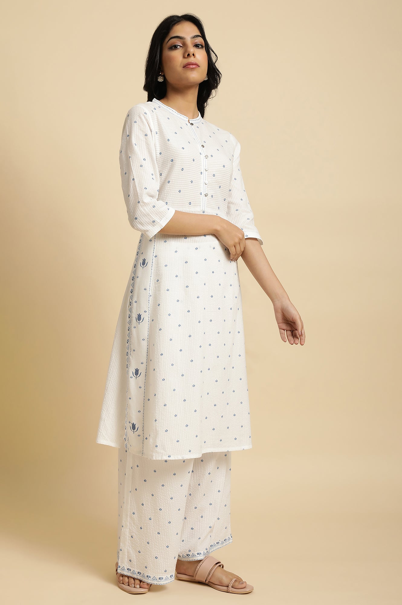 White Printed Summer Kurta Co-Ord Set - wforwoman