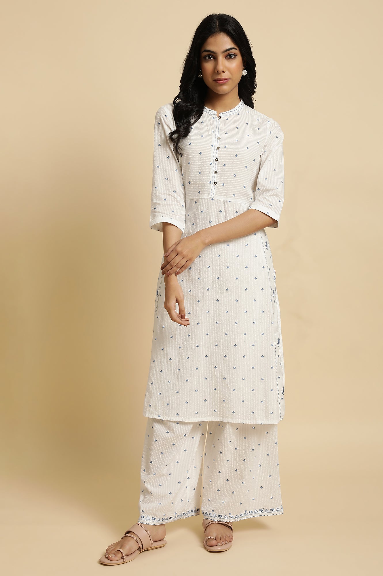 White Printed Summer Kurta Co-Ord Set - wforwoman