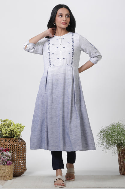 Grey &amp; Blue Ombre A-Line Kurta And Pants Set