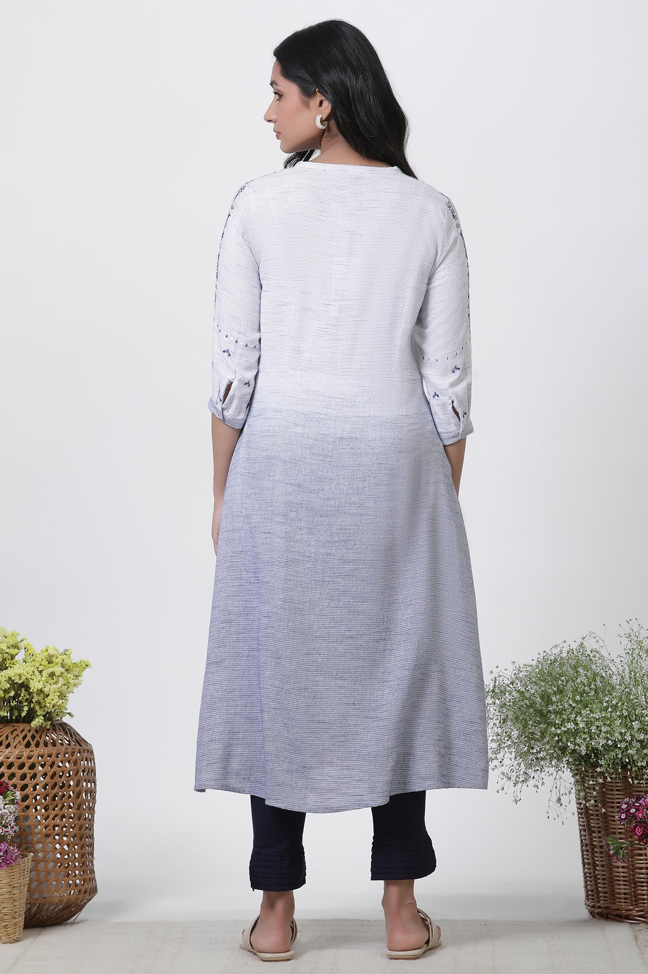 Grey &amp; Blue Ombre A-Line Kurta And Pants Set