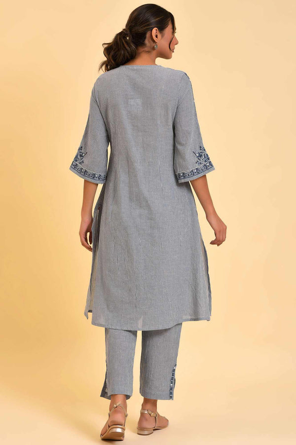 Blue Embroidered kurta & Pants Co-Ord Set