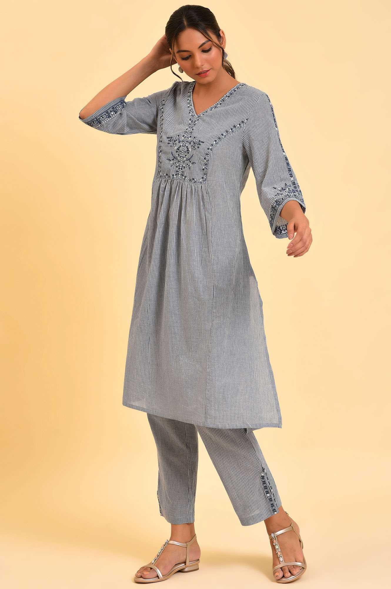 Blue Embroidered kurta &amp; Pants Co-Ord Set - wforwoman
