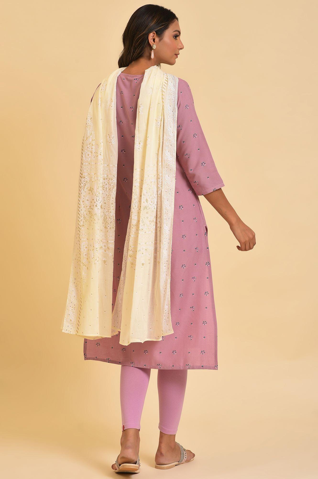 Light Purple Printed kurta, Tights &amp; Dupatta Set - wforwoman