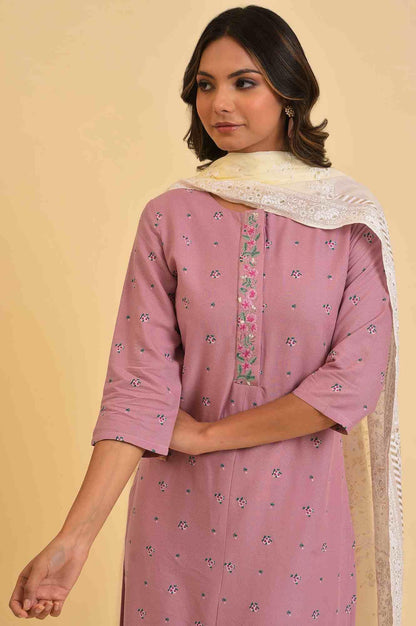 Light Purple Printed kurta, Tights &amp; Dupatta Set - wforwoman