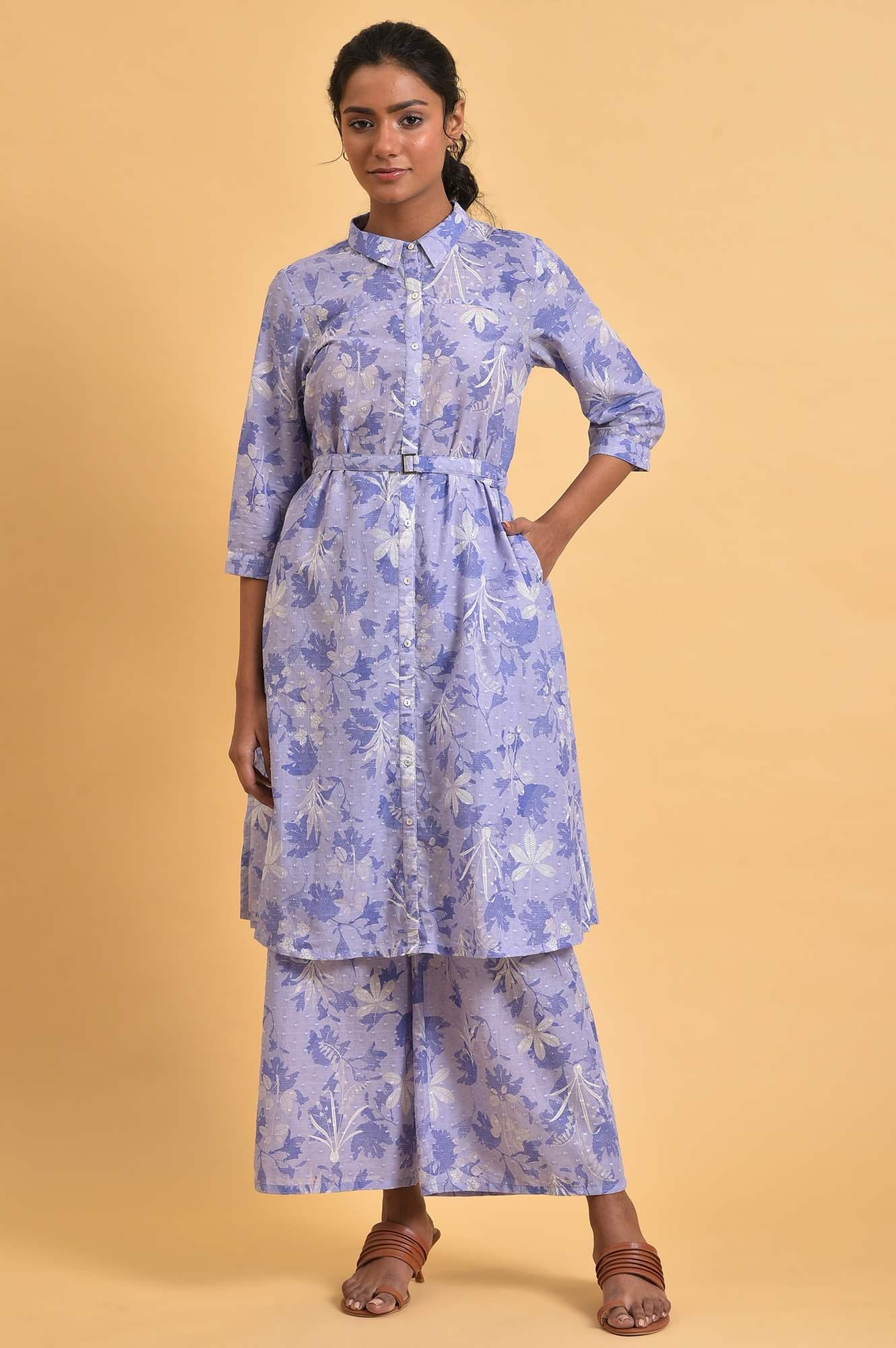 Blue Floral Printed Women Co-Ord Set - wforwoman