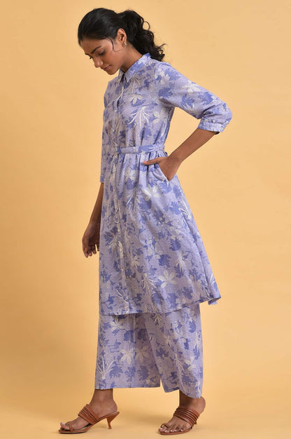 Blue Floral Printed Women Co-Ord Set - wforwoman