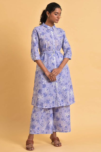 Blue Floral Printed Women Co-Ord Set - wforwoman