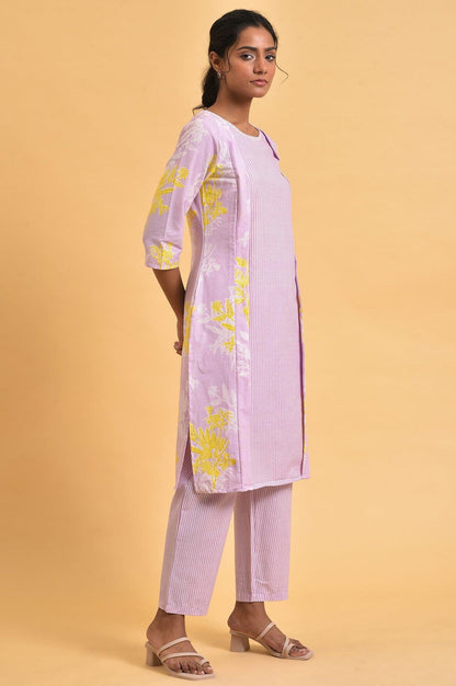 Light Purple Floral Print kurta Co-Ord Set - wforwoman