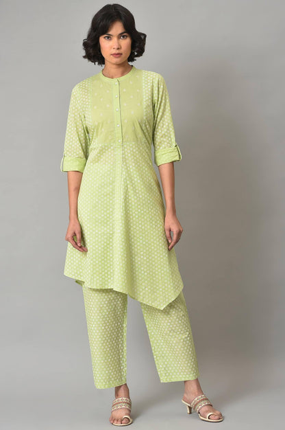 Pistachio Green Embroidered kurta And Pants Co-Ord Set - wforwoman
