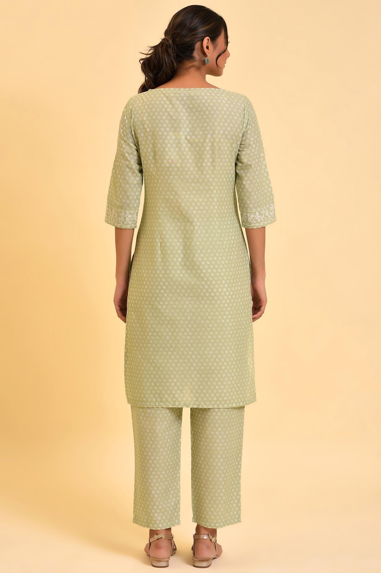 Light Green Printed kurta &amp; Pants Co-Ord Set - wforwoman