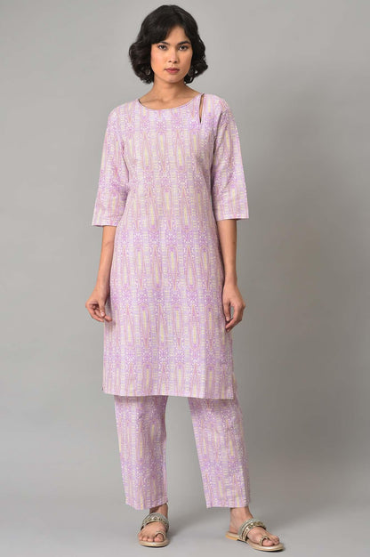 Purple Paisley Printed kurta And Pants Co-Ord Set - wforwoman