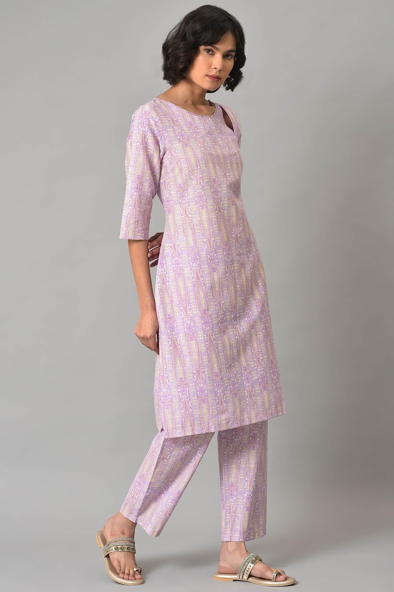 Purple Paisley Printed kurta And Pants Co-Ord Set - wforwoman