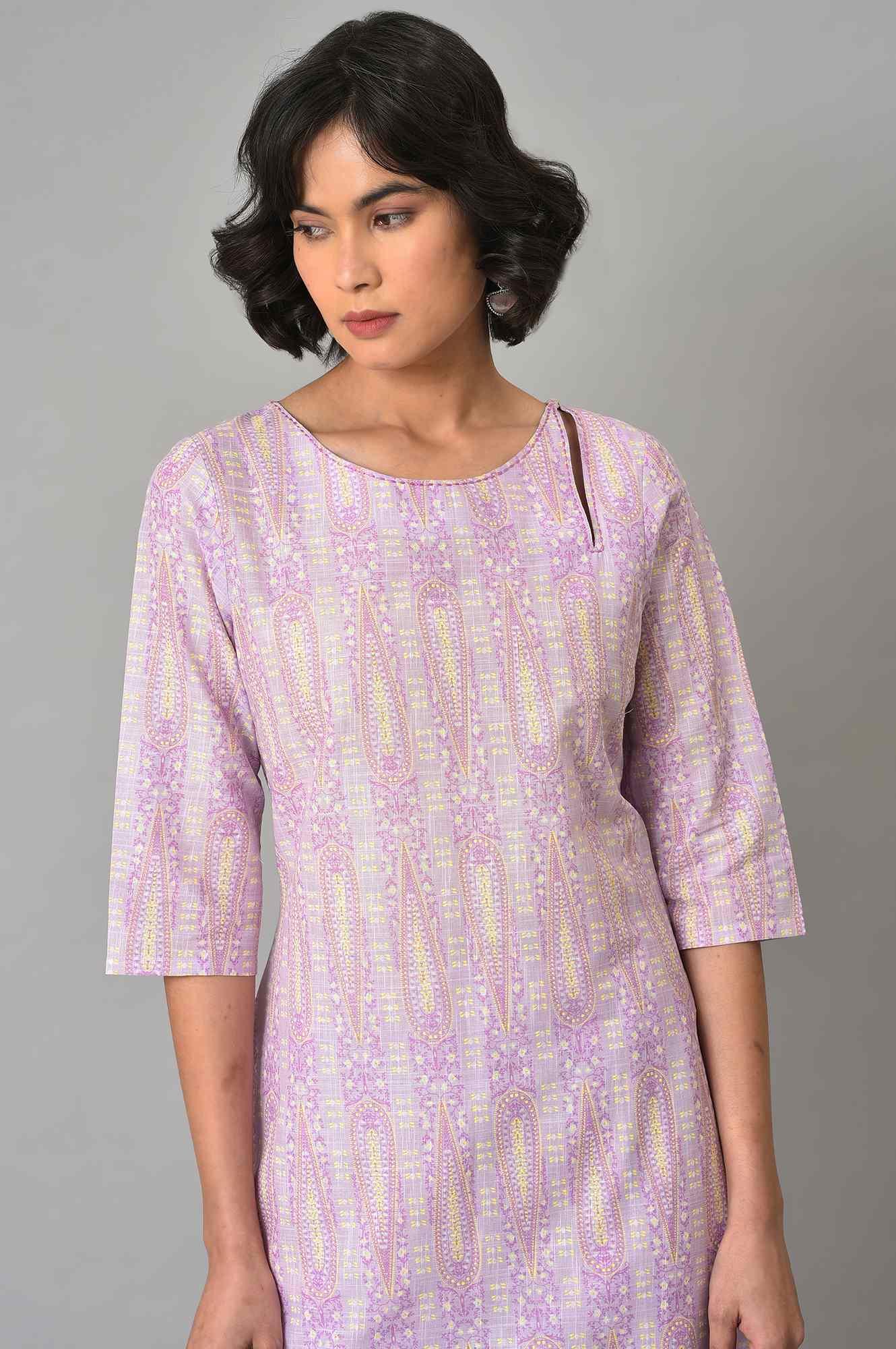 Purple Paisley Printed kurta And Pants Co-Ord Set - wforwoman