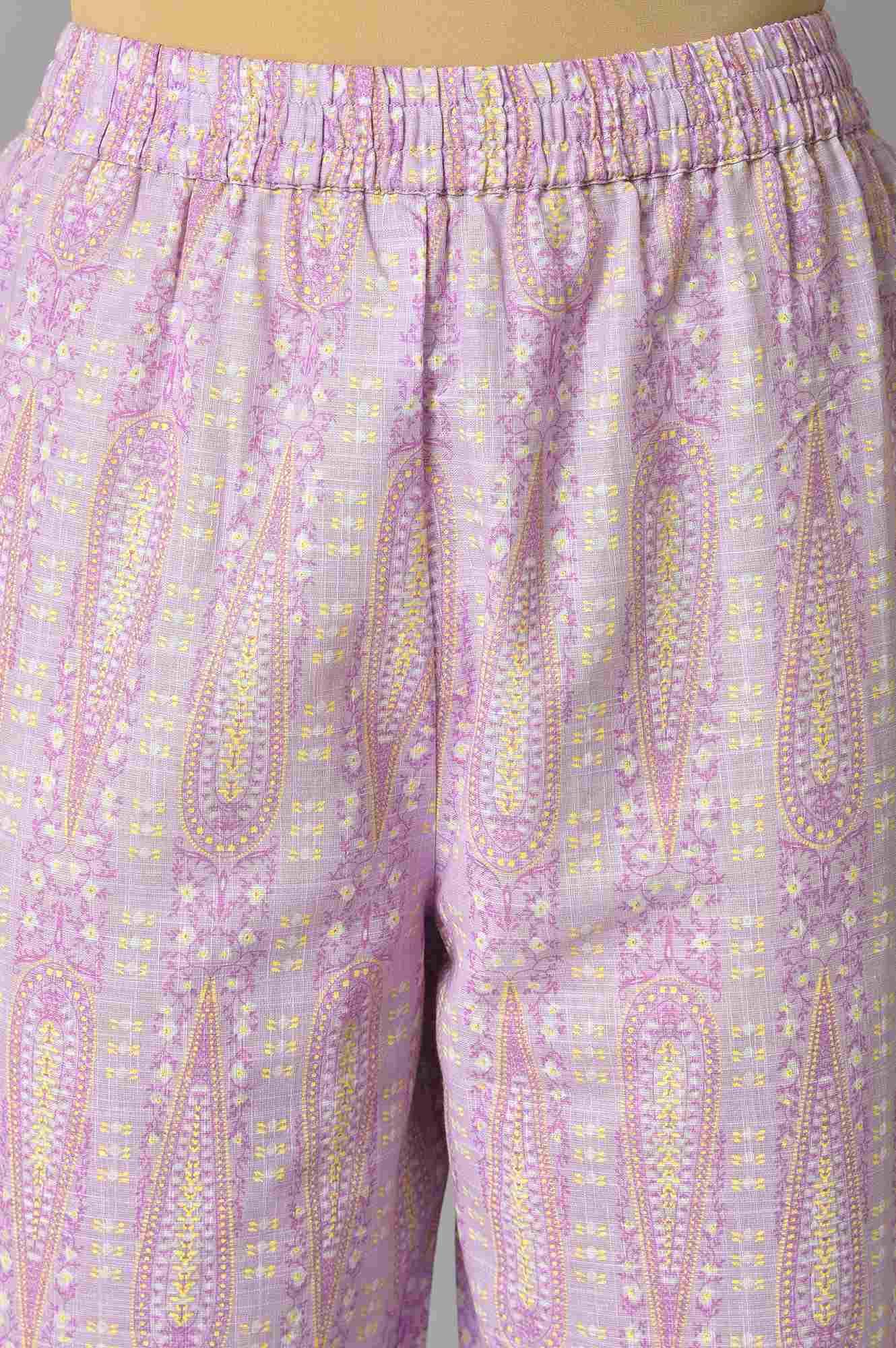 Purple Paisley Printed kurta And Pants Co-Ord Set - wforwoman