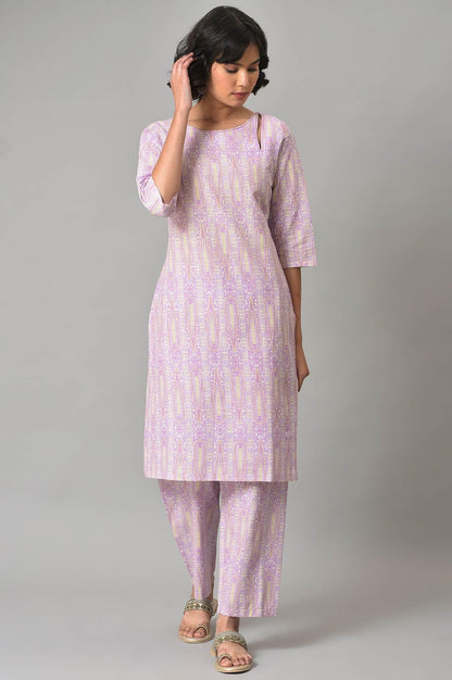 Purple Paisley Printed kurta And Pants Co-Ord Set - wforwoman