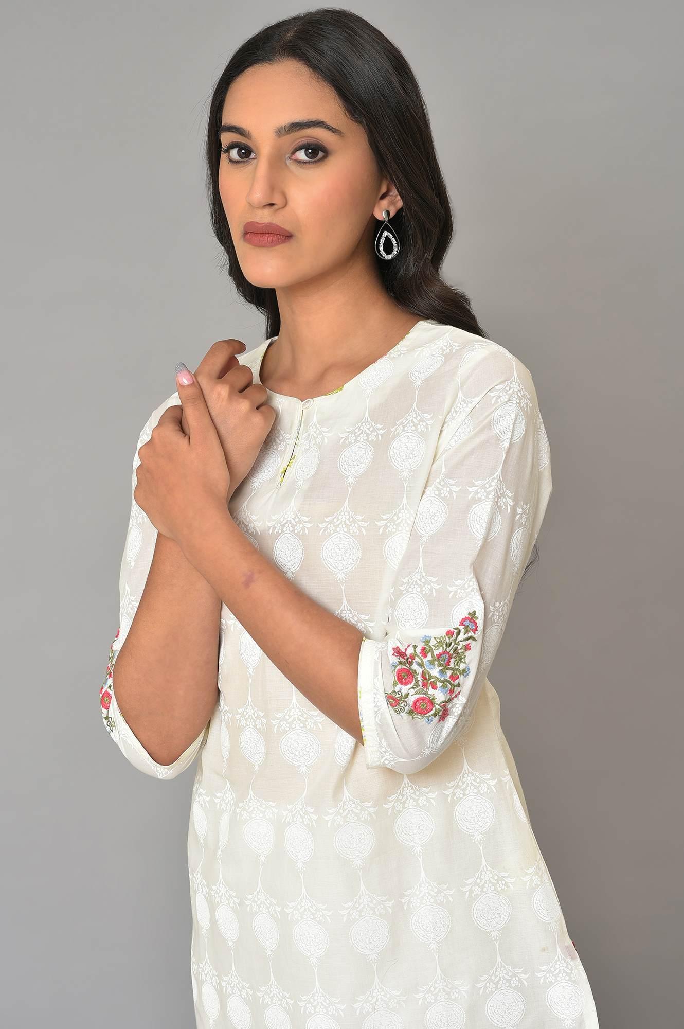 White Embroidered kurta And Pants Co-Ord Sets - wforwoman