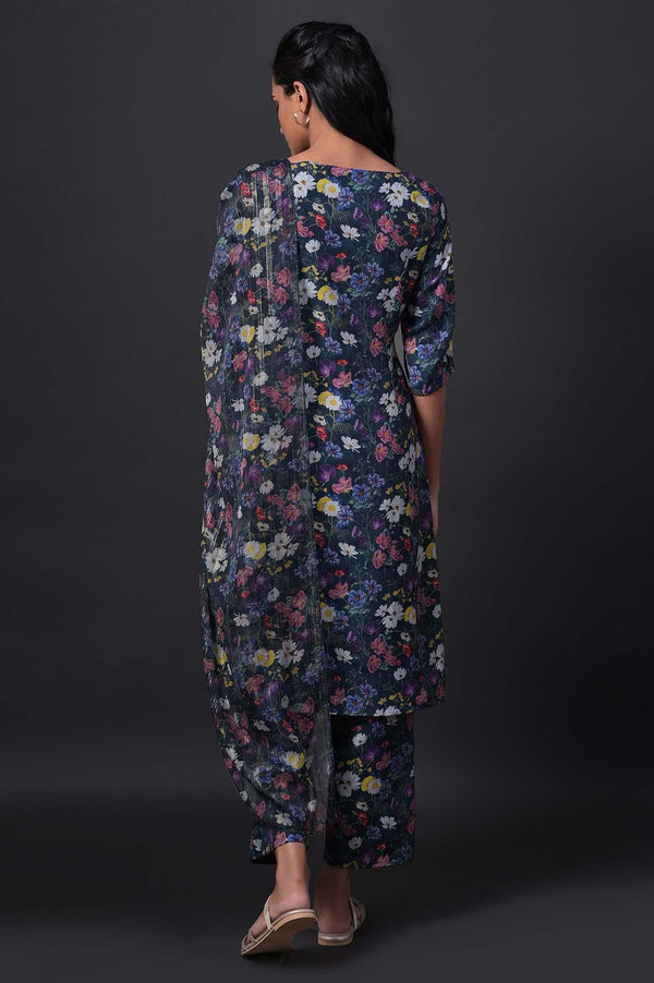 Dark Green Floral Print kurta With Straight Pants And Dupatta