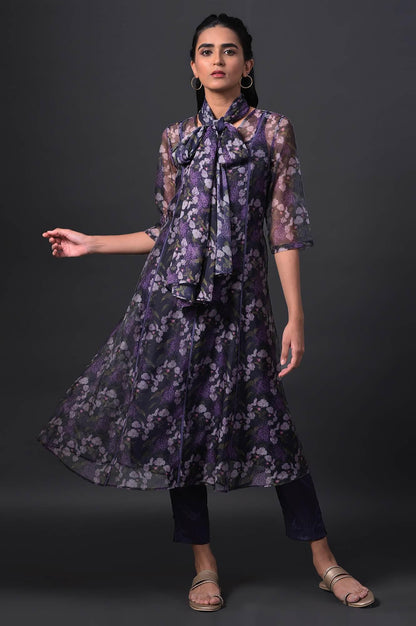 Purple Floral Printed kurta With Solid Slip, Slim Pants And Dupatta - wforwoman