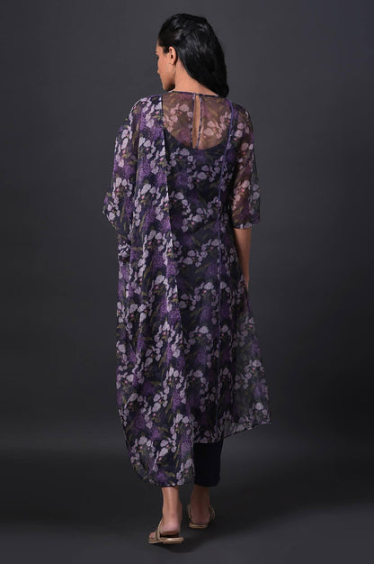 Purple Floral Printed kurta With Solid Slip, Slim Pants And Dupatta - wforwoman