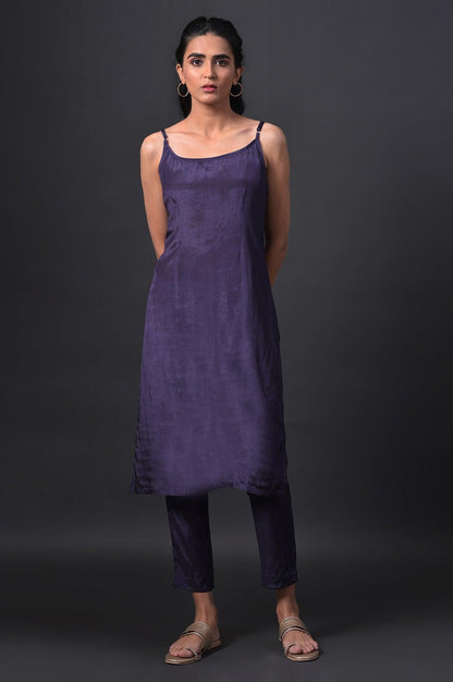 Purple Floral Printed kurta With Solid Slip, Slim Pants And Dupatta - wforwoman