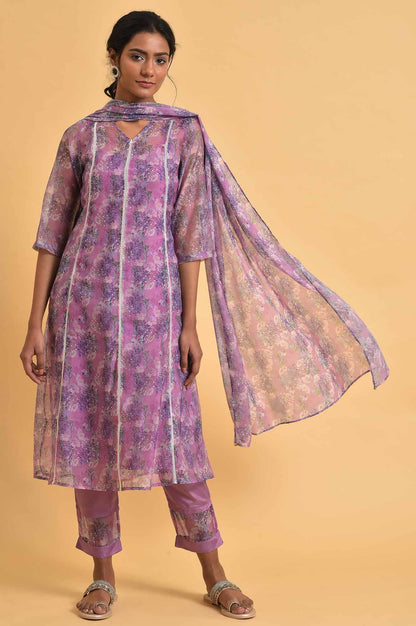 Light Pink Floral Printed kurta Set - wforwoman