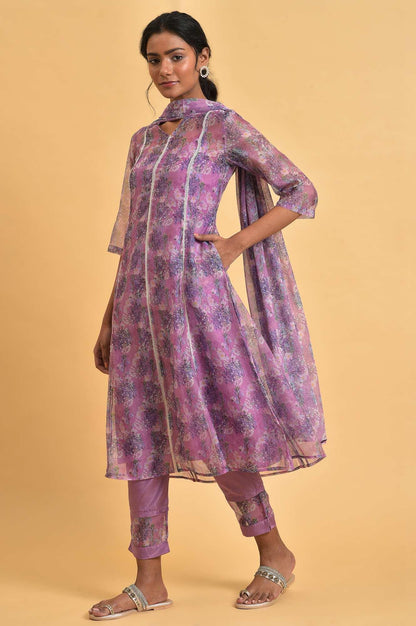 Light Pink Floral Printed kurta Set - wforwoman