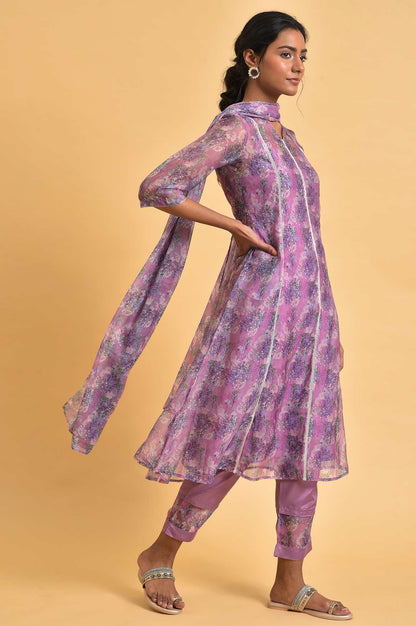 Light Pink Floral Printed kurta Set - wforwoman