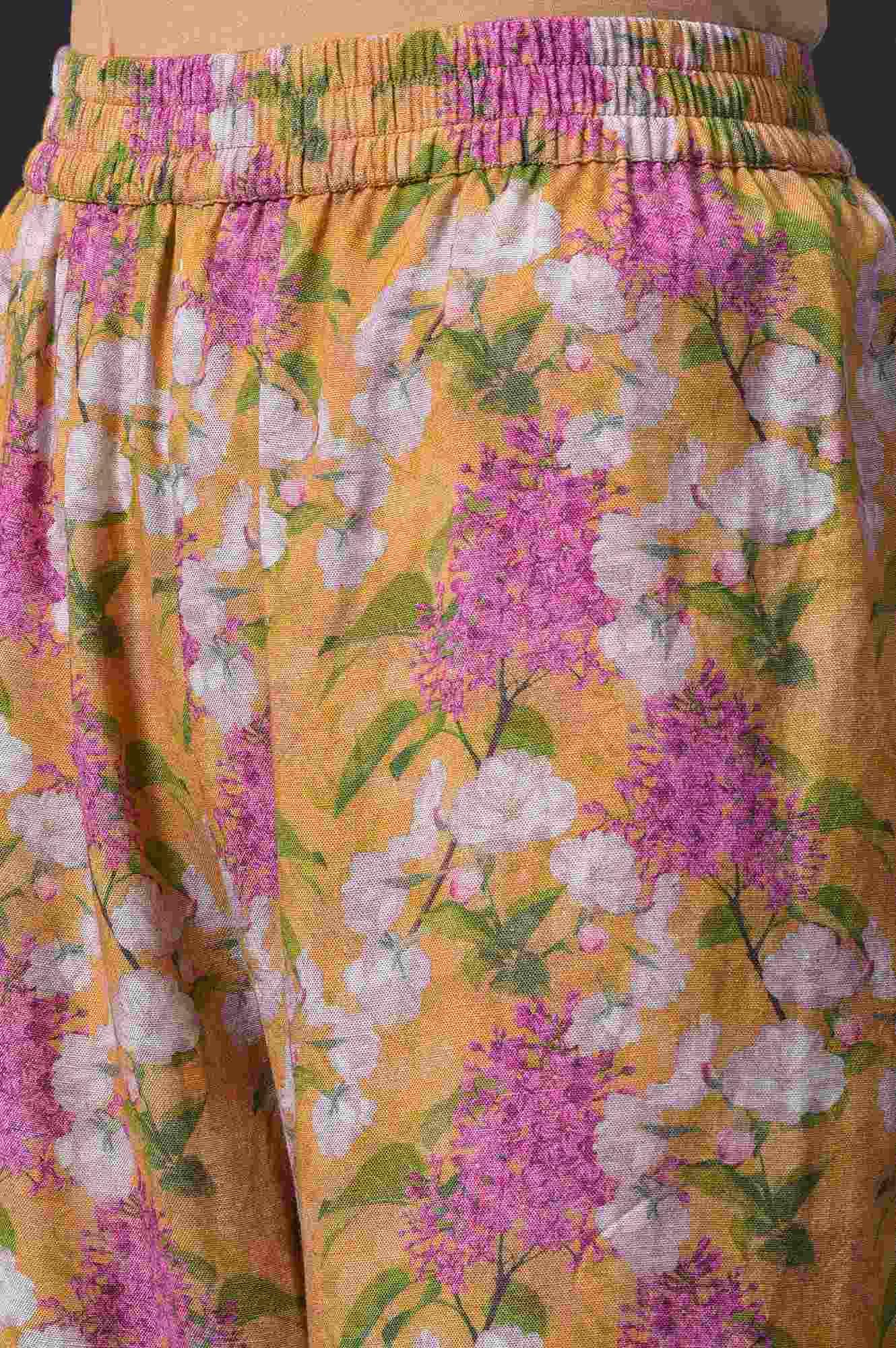 Yellow Floral Print kurta With Straight Pants And Dupatta - wforwoman