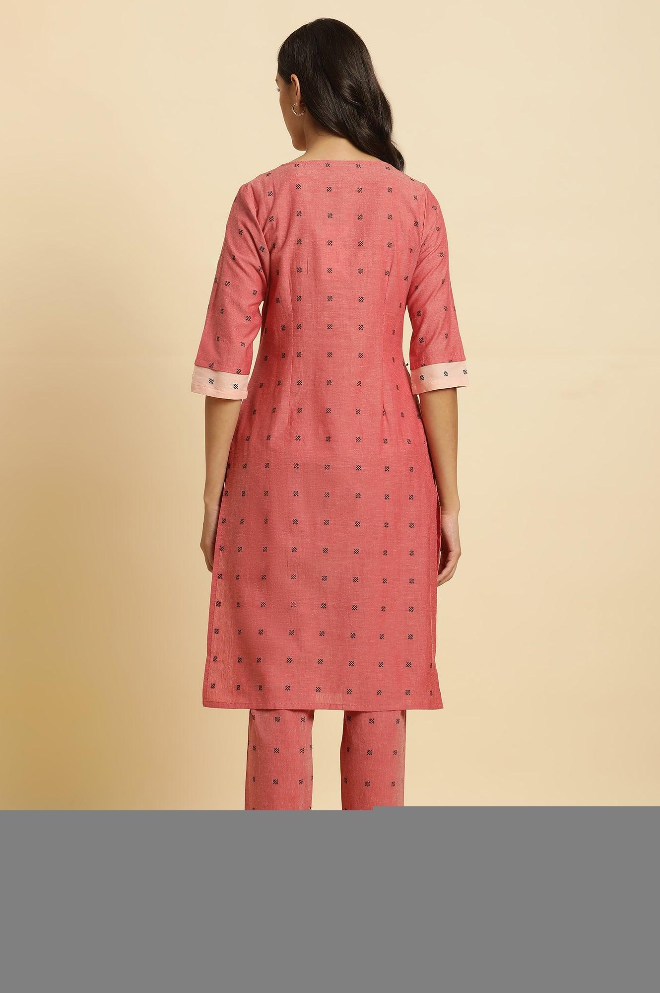 Red Printed Pleated Kurta And Pants Co-Ord Set - wforwoman