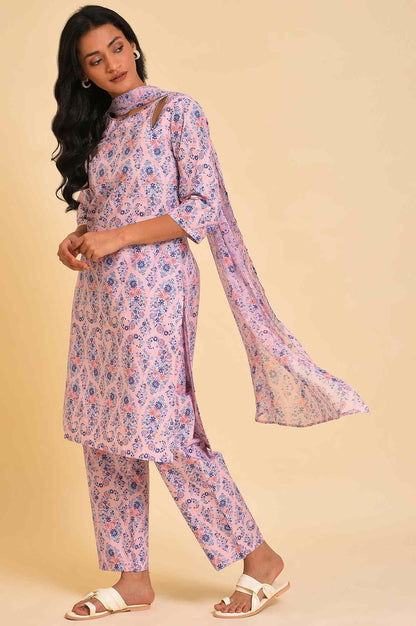 Pink Floral Printed kurta, Pants &amp; Dupatta Set