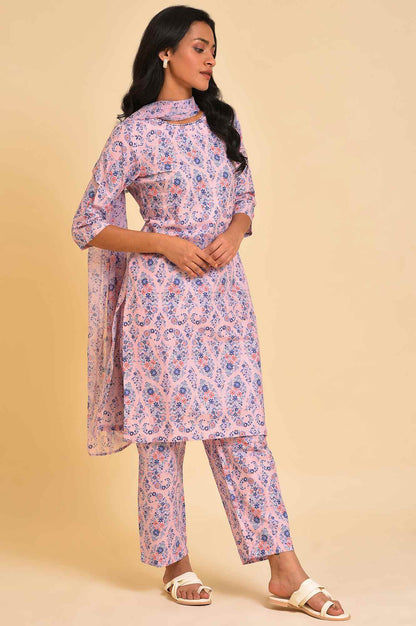 Pink Floral Printed kurta, Pants &amp; Dupatta Set