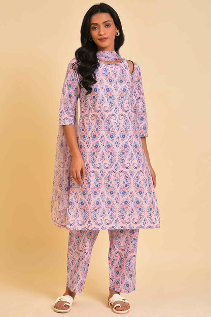 Pink Floral Printed kurta, Pants &amp; Dupatta Set