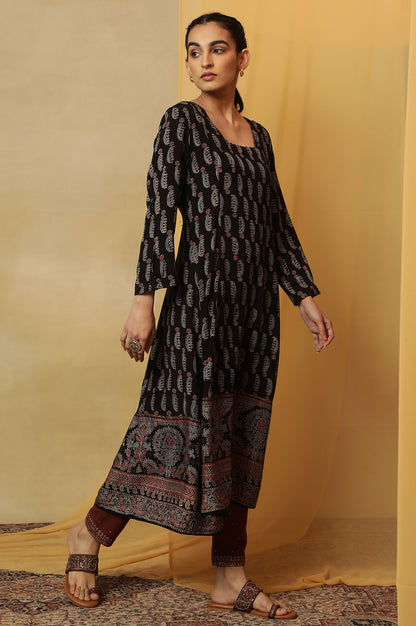 Dark Brown Ajrakh Printed Kalidar Kurta