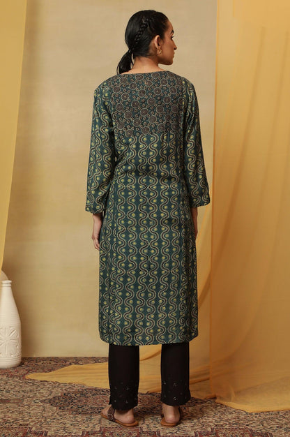 Teal Blue Ajrakh Print Kurta - wforwoman