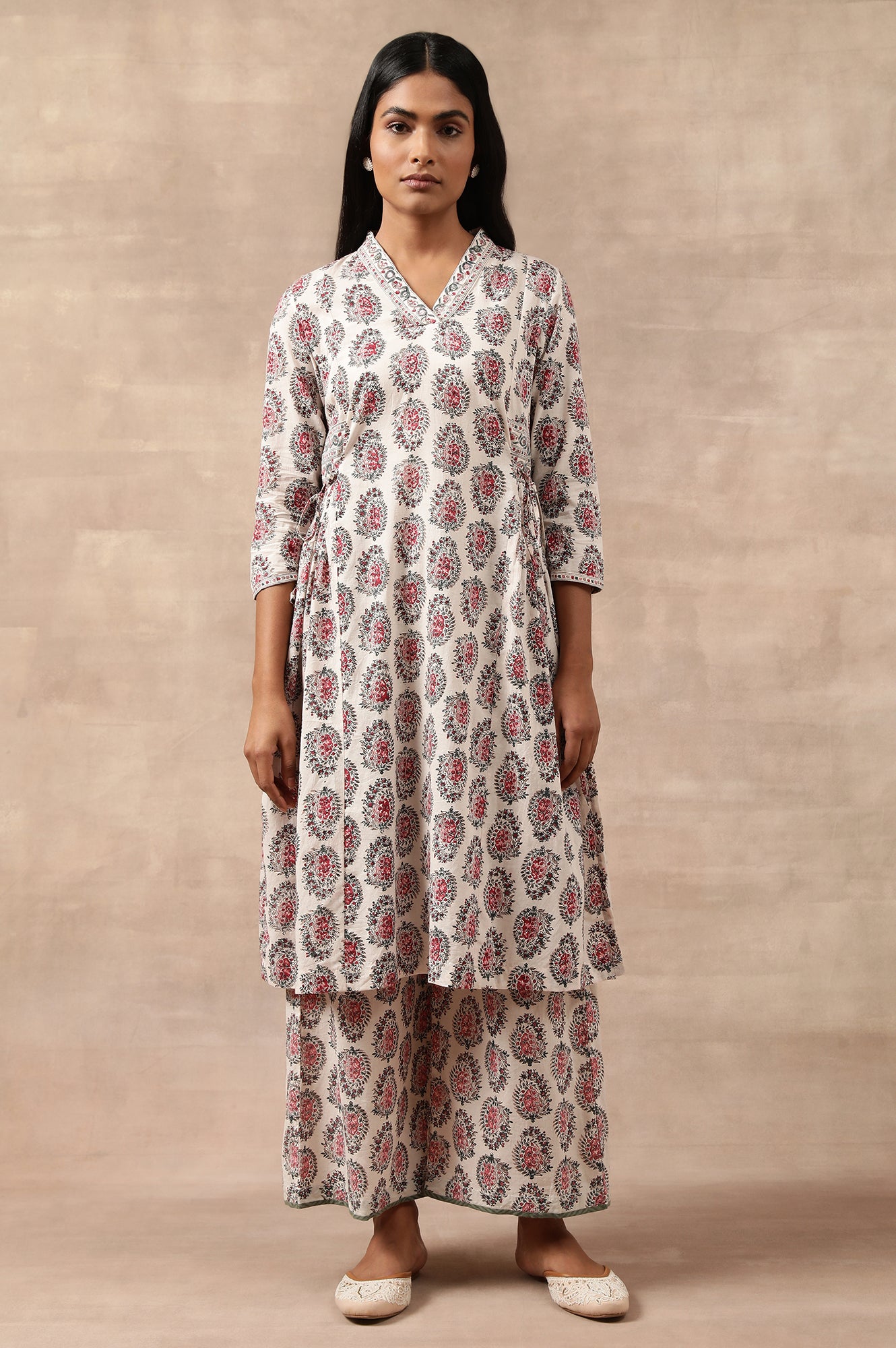 Ecru Hand Block Print A-Line kurta