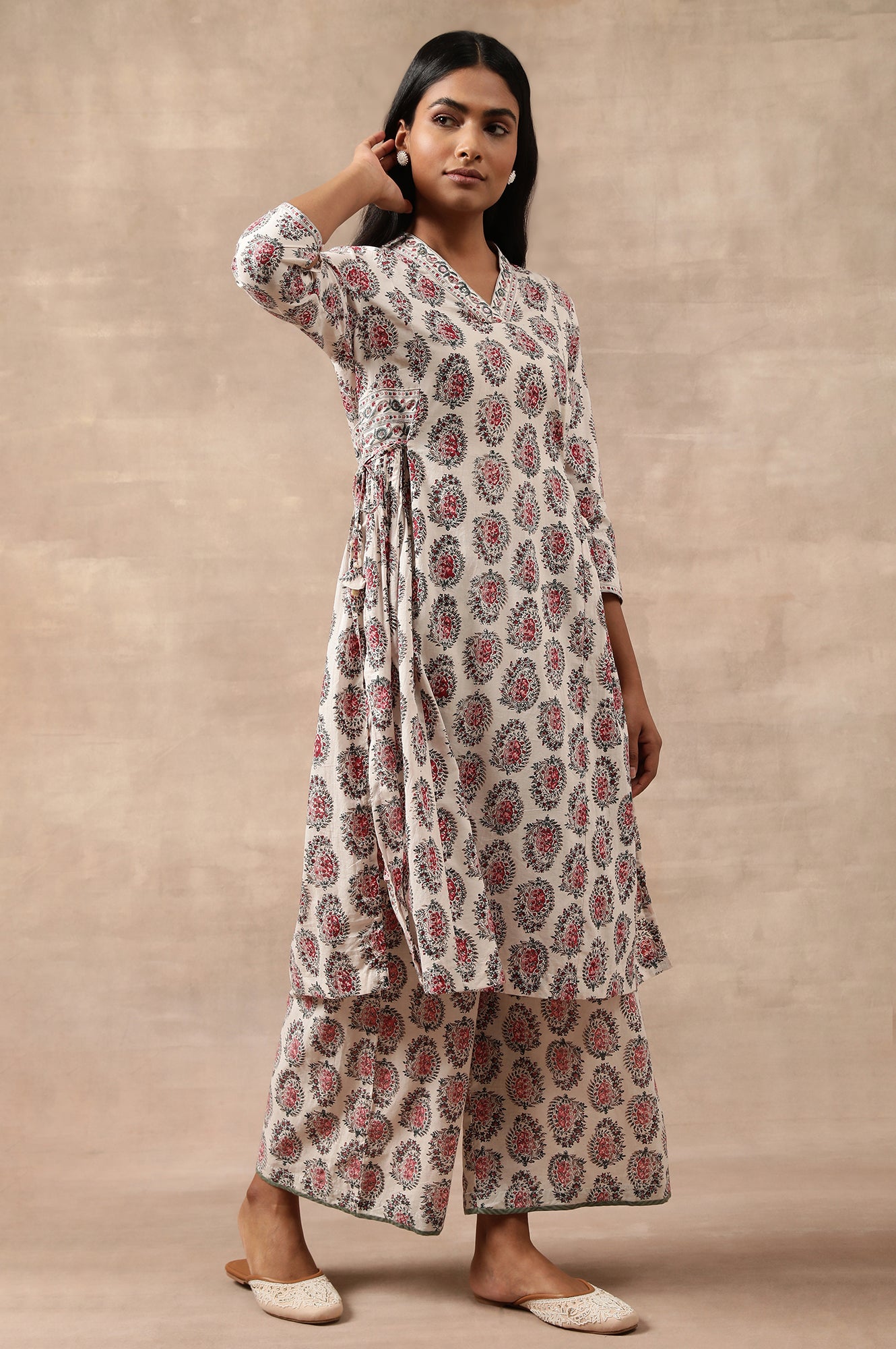 Ecru Hand Block Print A-Line kurta