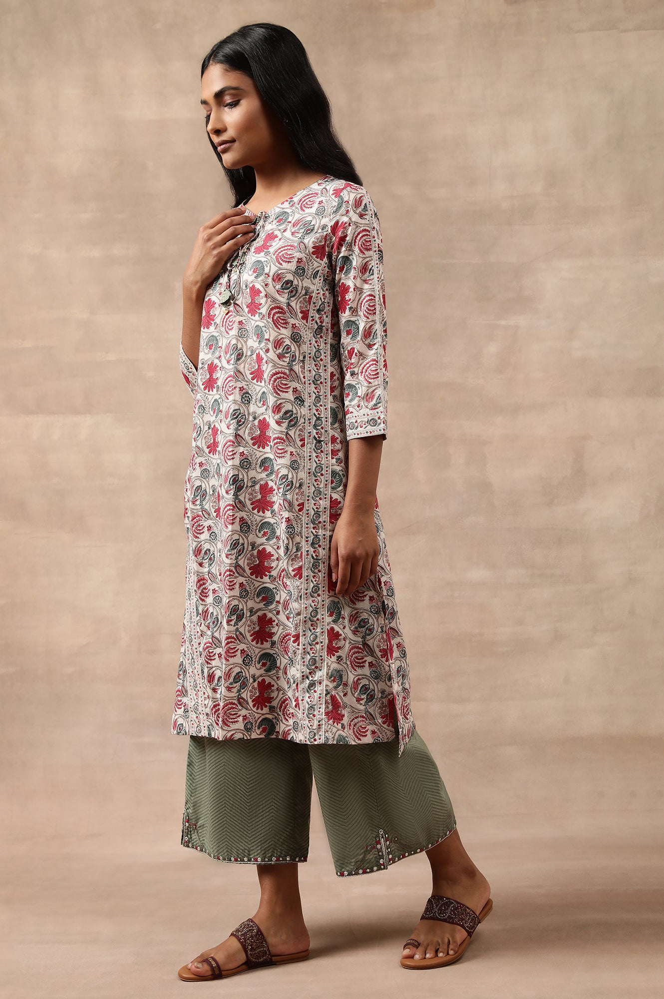 Floral Hand Block Print Cotton kurta