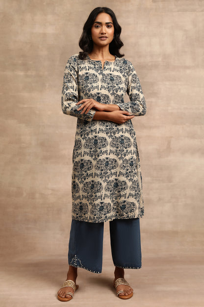 Natural Cotton Flax Hand Block Print kurta