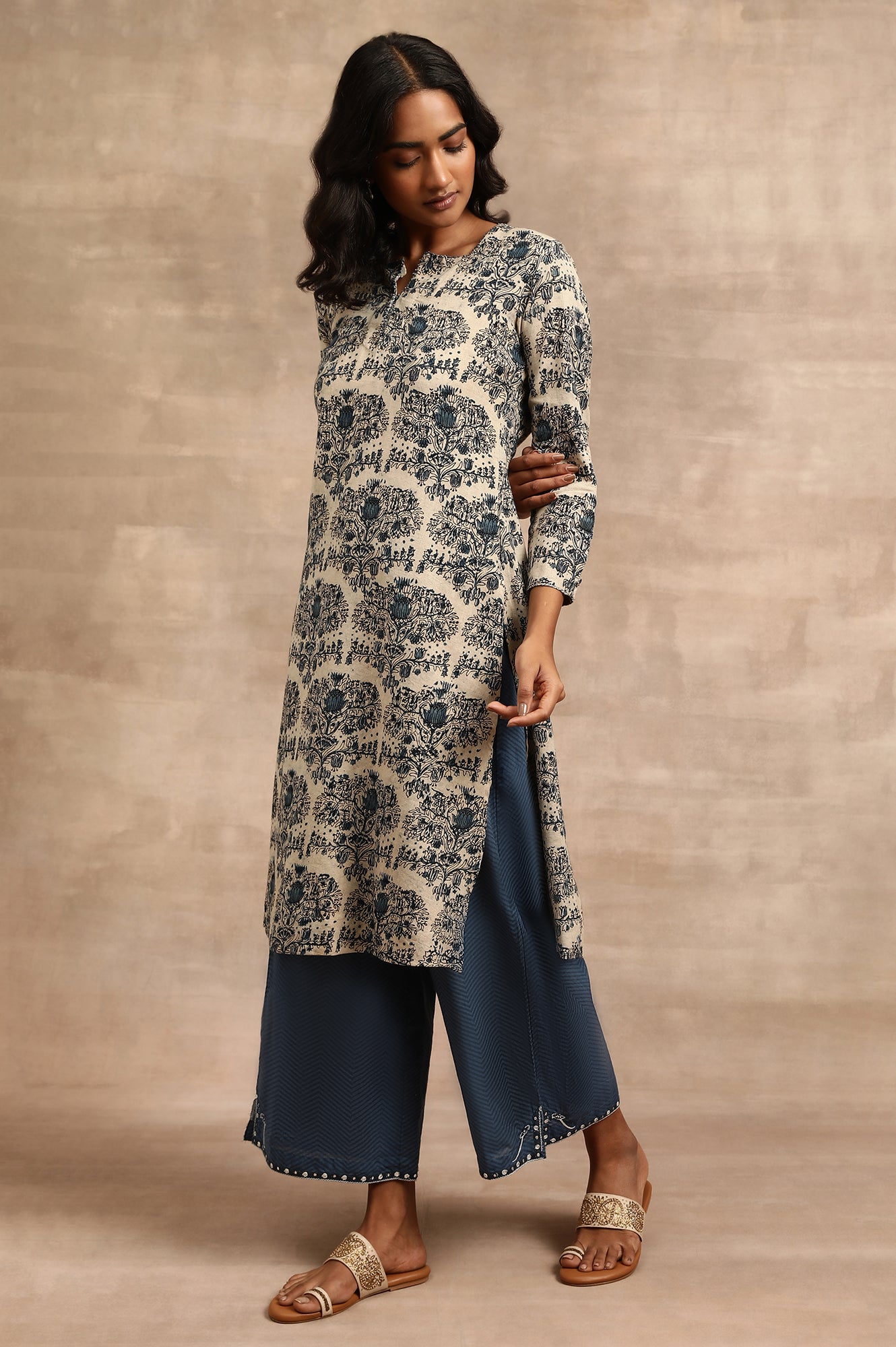 Natural Cotton Flax Hand Block Print kurta