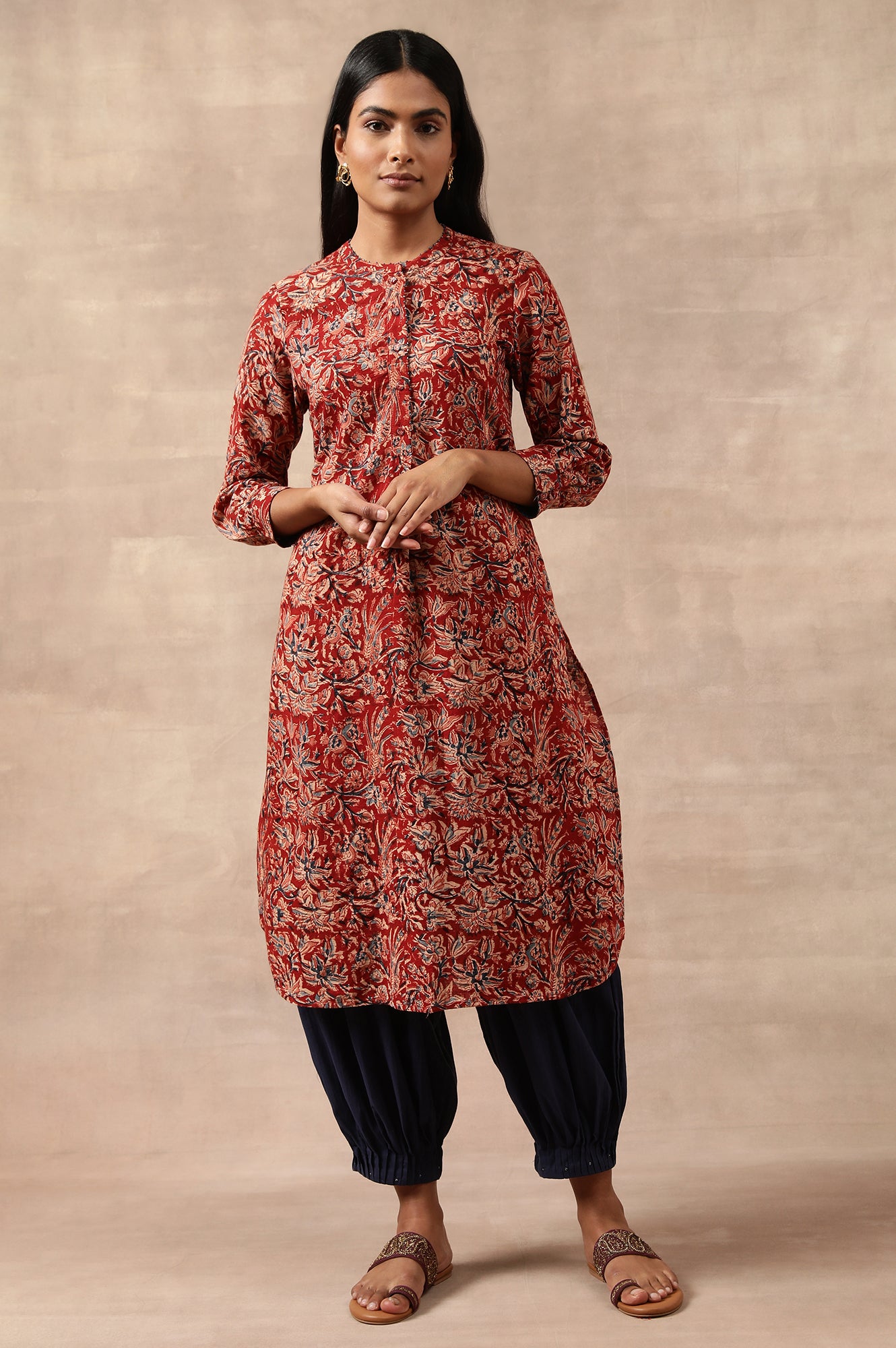 Red Kalamkari Print Shirtdress