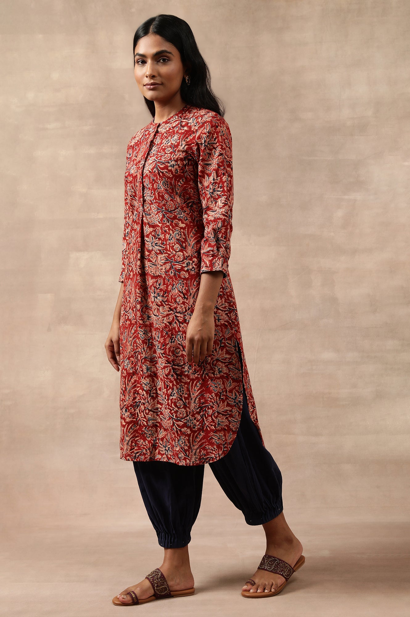 Red Kalamkari Print Shirtdress