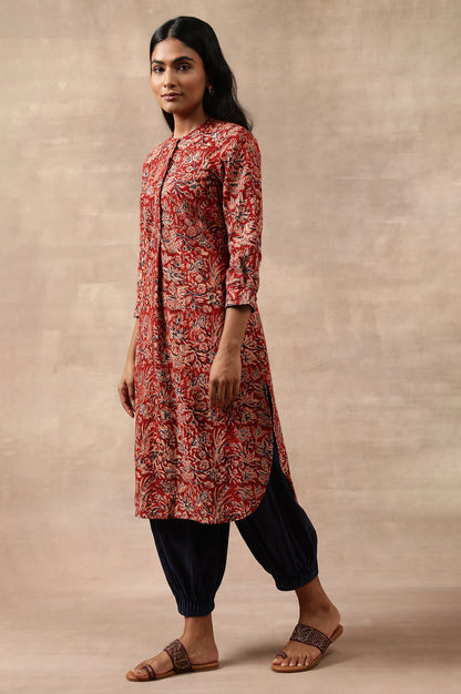 Red Kalamkari Print Shirtdress