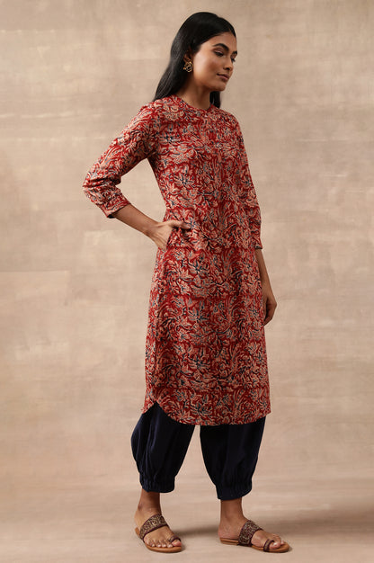 Red Kalamkari Print Shirtdress