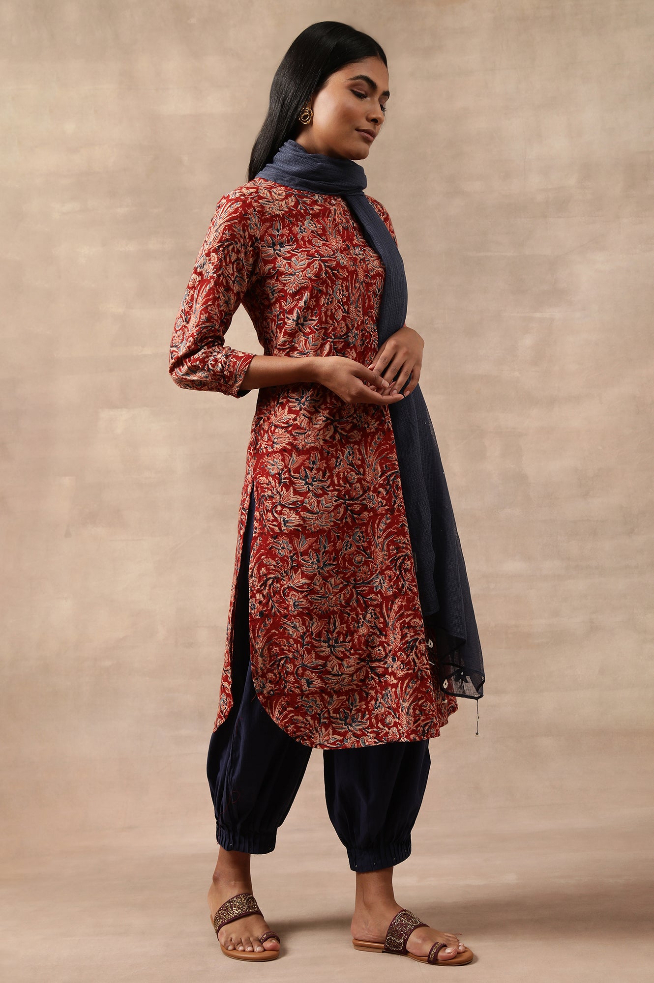 Red Kalamkari Print Shirtdress