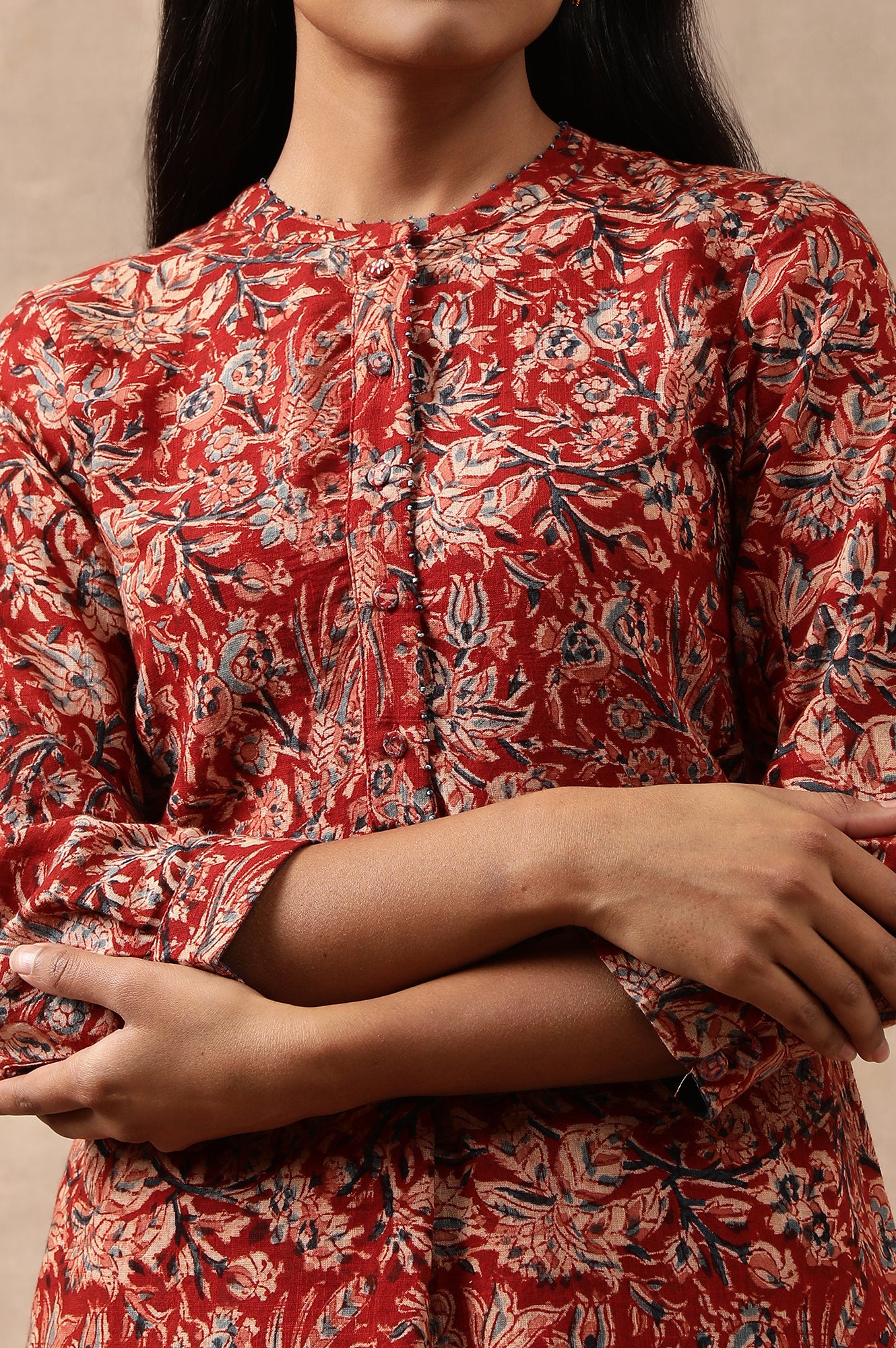 Red Kalamkari Print Shirtdress