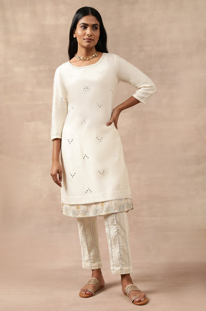 Ecru Cotton Silk Mukaish Embroidered kurta