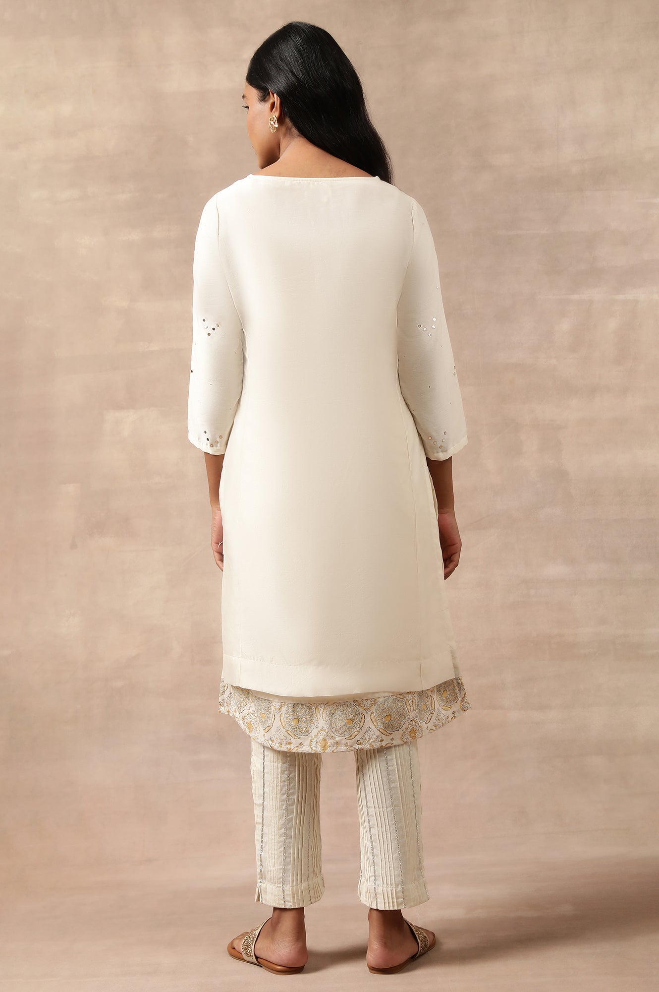 Ecru Cotton Silk Mukaish Embroidered kurta