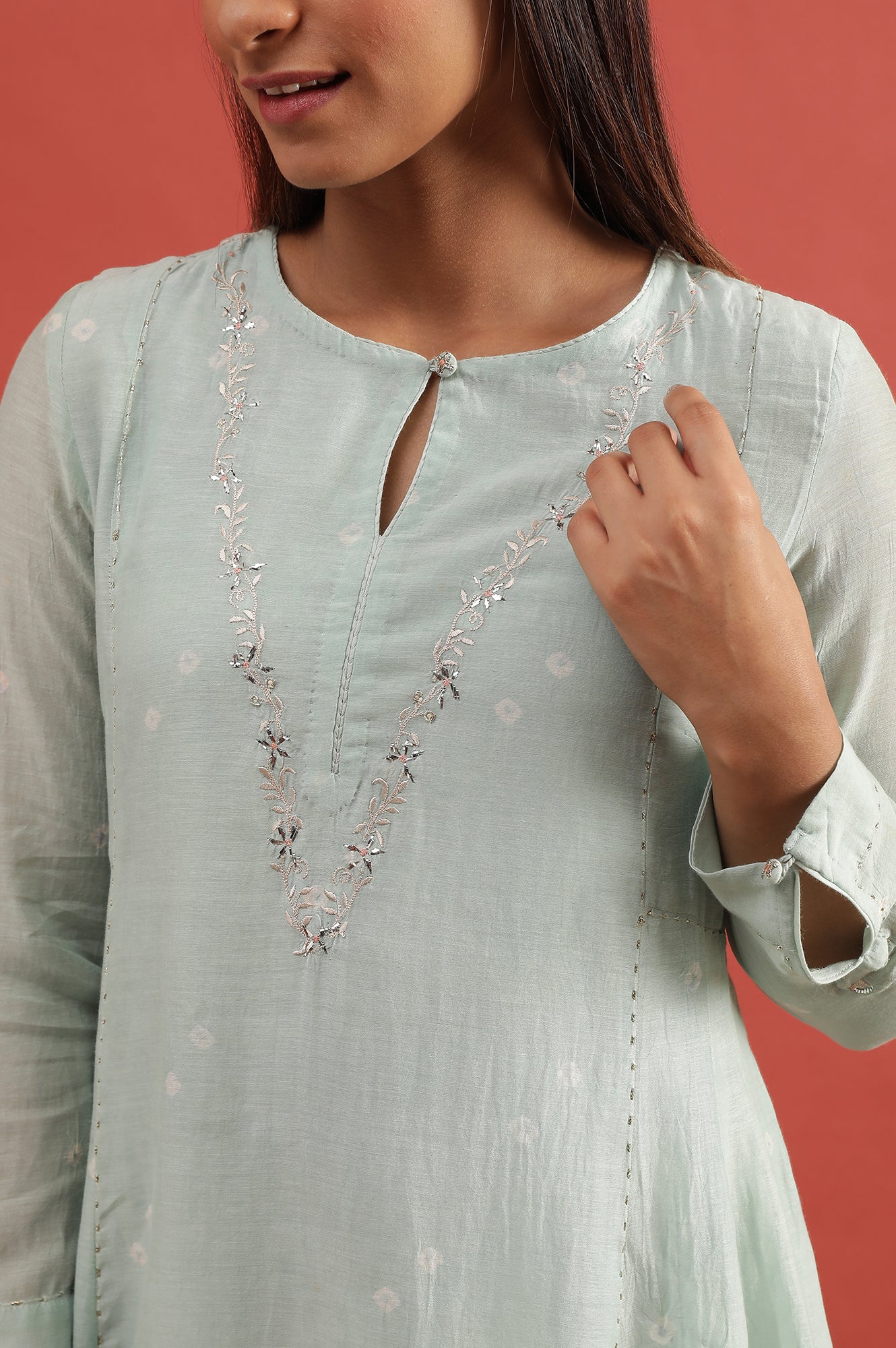 Light Blue Hand Block Print Flared Kurta